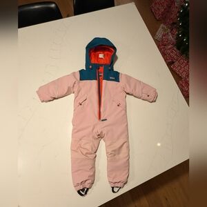AMAZING PATAGONIA toddler Pink and Teal Snowsuit with Orange Lining. Waterproof